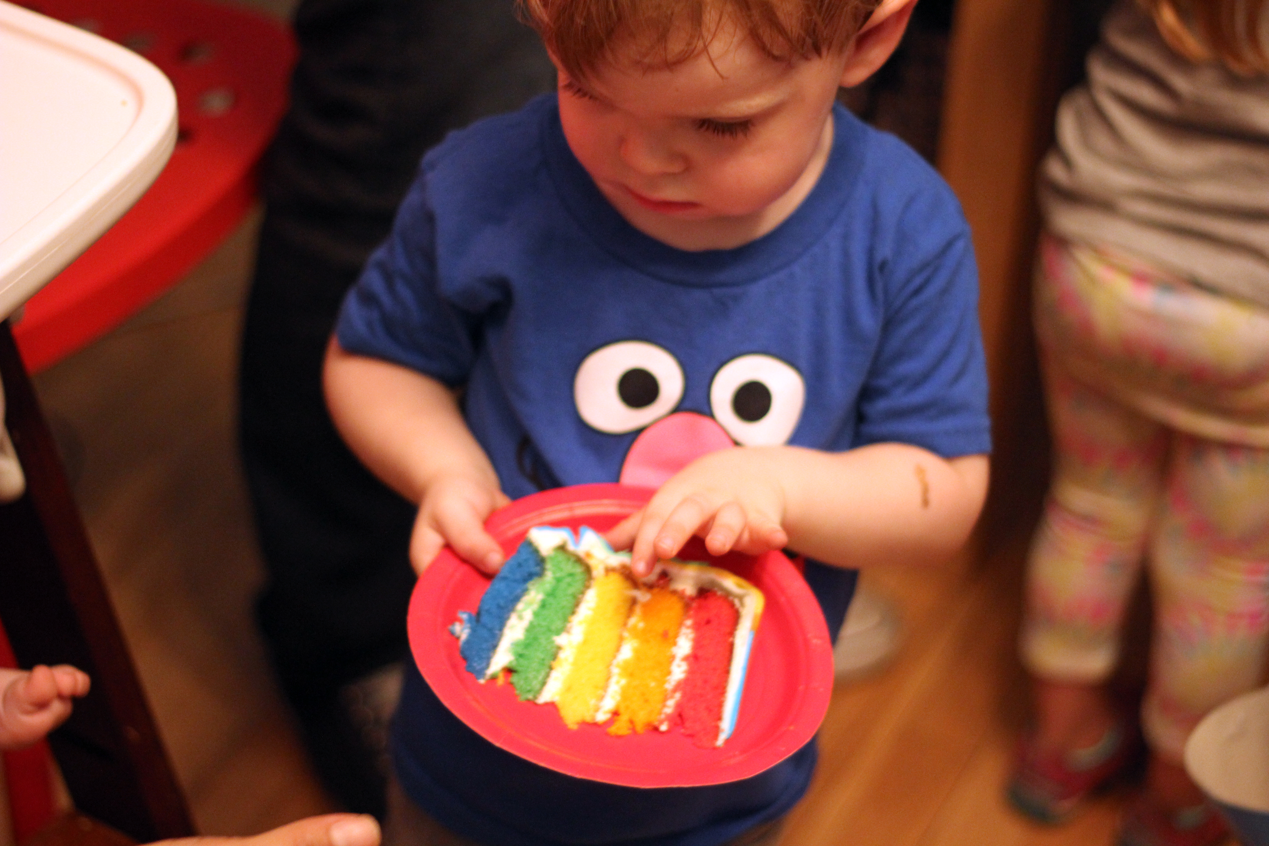 Birthday brother eating cake